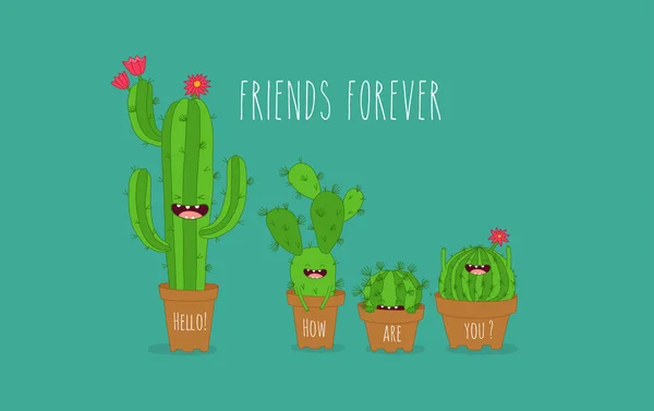 Plantas de cactus divertido — Vector de stock