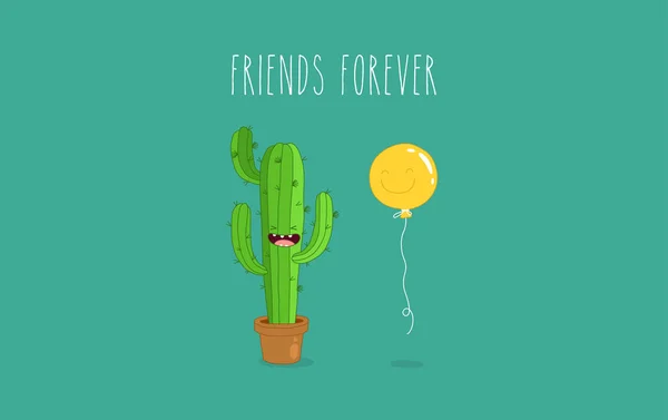 Drôle de cactus avec ballon — Image vectorielle