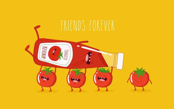 Rolig ketchup och tomater — Stock vektor
