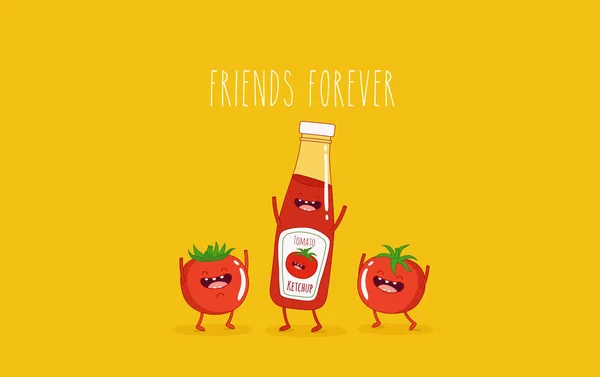 Ketchup engraçado e tomates —  Vetores de Stock