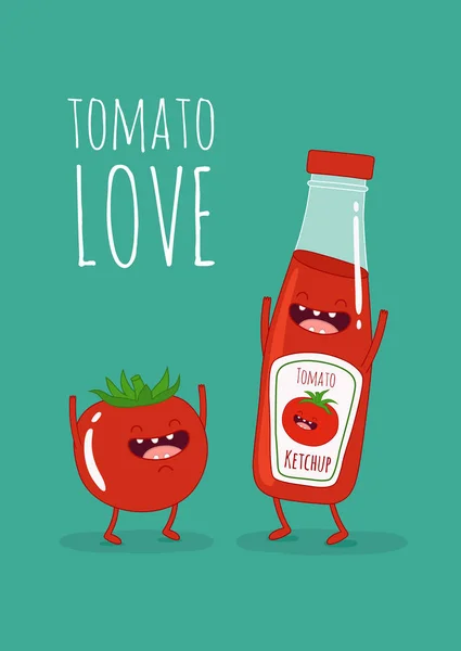 Ketchup drôle et tomate — Image vectorielle