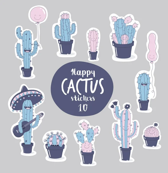 Plantas de cactus divertido — Vector de stock