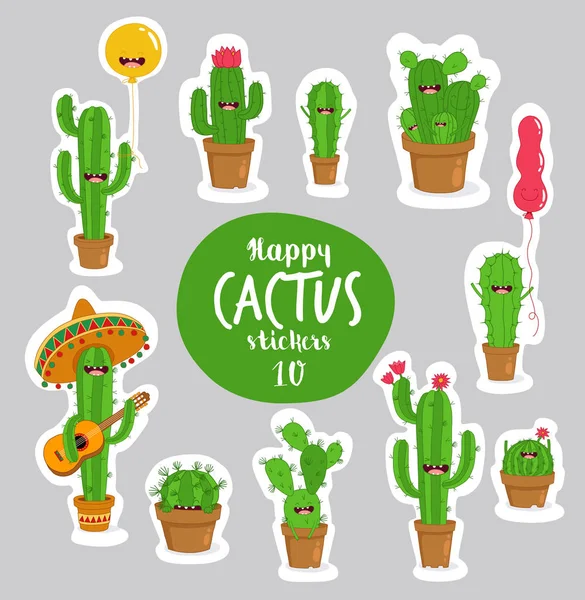 Plantas de cactus divertido — Vector de stock