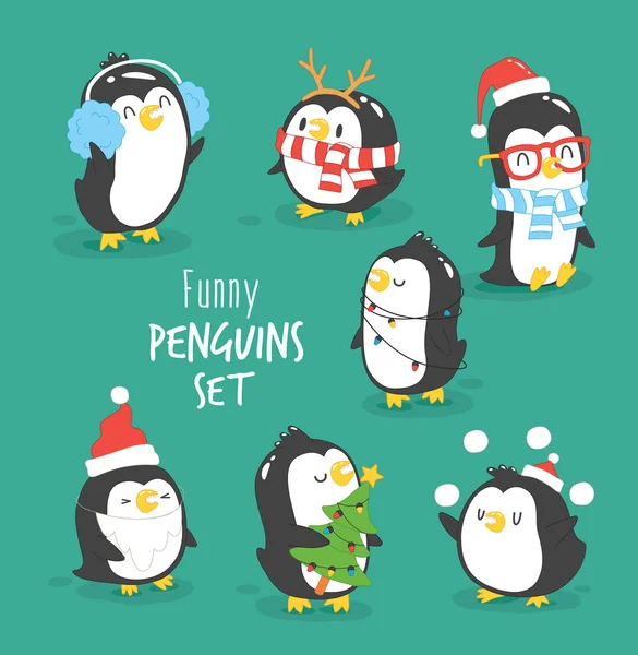 Pinguins de Natal conjunto —  Vetores de Stock