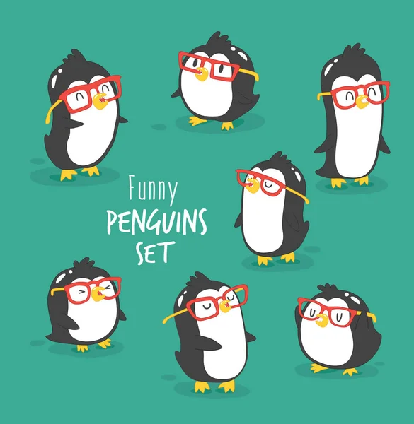 Conjunto de pinguins bonitos — Vetor de Stock