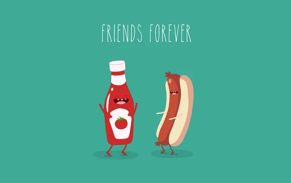 Funny sausage and ketchup bottle — Stock Vector