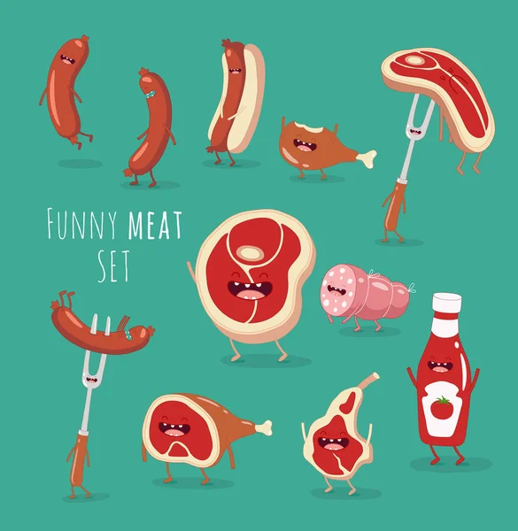 Conjunto de carne engraçado —  Vetores de Stock
