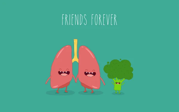 Seriefigurer i lungorna och broccoli — Stock vektor