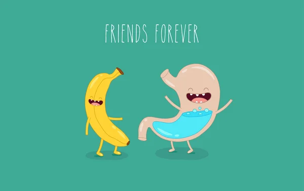 A gyomor és a banán rajzfilmfigurák — Stock Vector