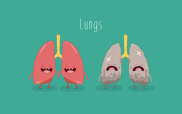 Egészséges és beteg tüdő rajzfilmfigurák — Stock Vector