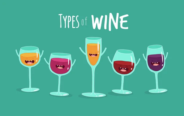 Types Wine Vector Illustration — Stock Vector