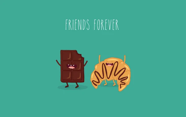 Amigos Para Siempre Croissant Chocolate Vector Ilustración — Vector de stock