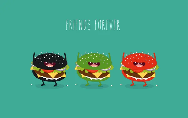 Design Ilustração Vetorial Colorido Engraçado Hambúrgueres Ícones Conjunto Fast Food — Vetor de Stock