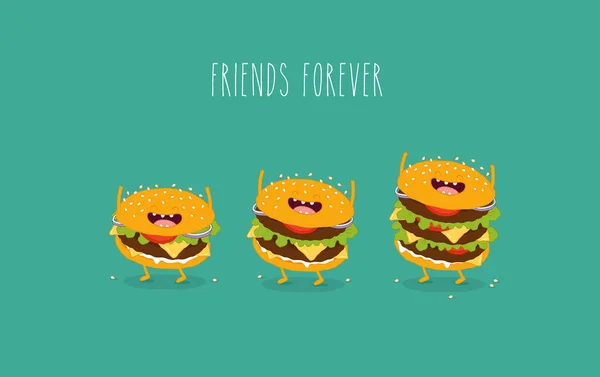 Disegno Illustrazione Vettoriale Divertente Set Icone Hamburger Fast Food Sfondo — Vettoriale Stock