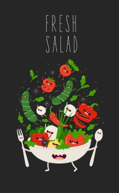 Siyah üzerine vejetaryen komik salatası