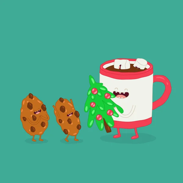带有可可饮料的冬季巧克力饼干 — 图库矢量图片