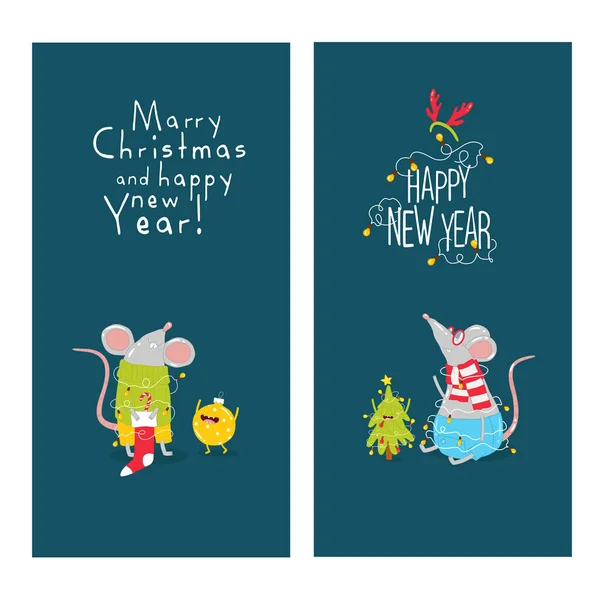 Christmas Cards Rats Text — Stock Vector