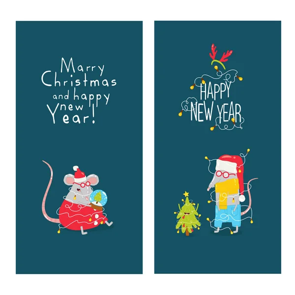 Christmas Cards Rats Text — Stock Vector