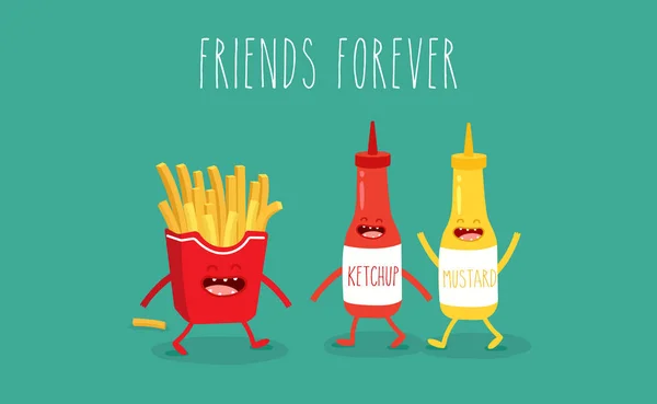 French Fries Ketchup Mustard — Stock Vector