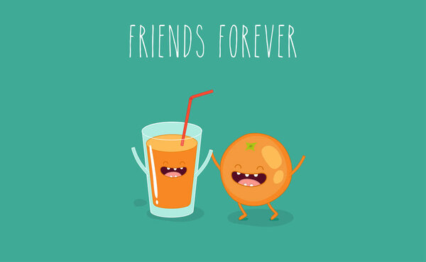 Смешной апельсиновый сок на зеленом фоне
