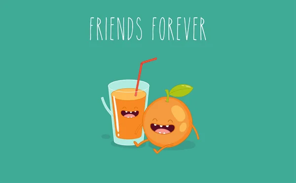 Jugo Naranja Divertido Sobre Fondo Verde — Vector de stock