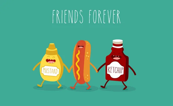 Perro Caliente Con Ketchup Mostaza — Vector de stock