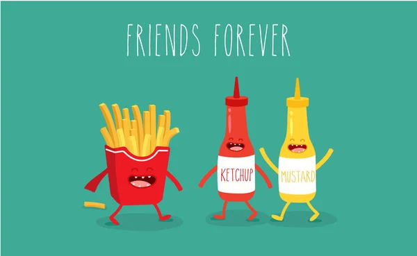 Papas Fritas Con Ketchup Mostaza — Vector de stock