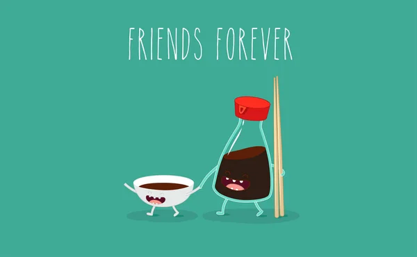 酱油配碗和筷子 — 图库矢量图片