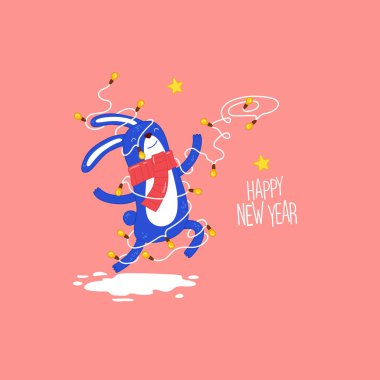 Tavşanlı Noel kartı şablonu, basitçe vektör çizimi 