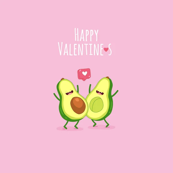 Valentines Card Template Cute Avocado Couple Simply Vector Illustration — 스톡 벡터