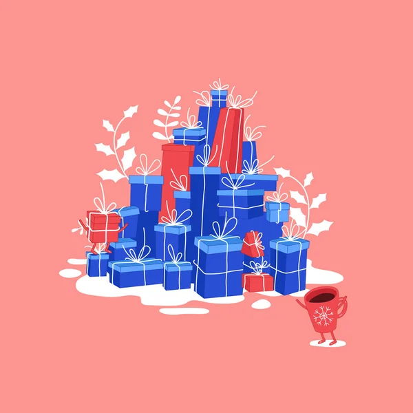 Modèle Carte Noël Avec Tas Boîtes Cadeaux Illustration Vectorielle Simple — Image vectorielle