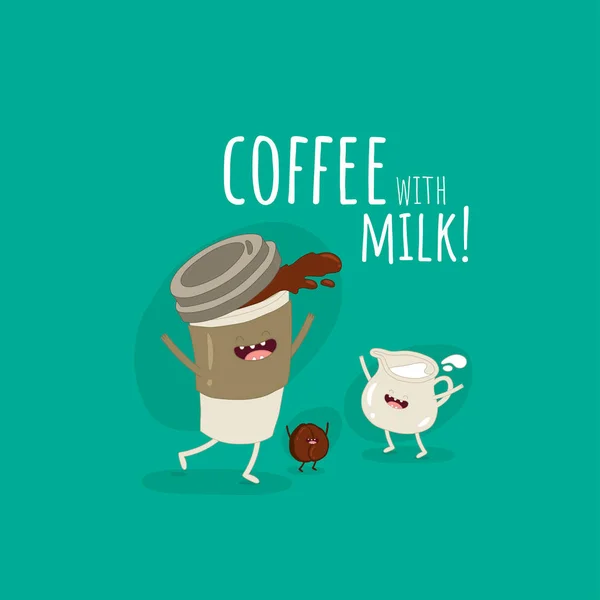 加牛奶贴纸的咖啡 简单的病媒图解 — 图库矢量图片