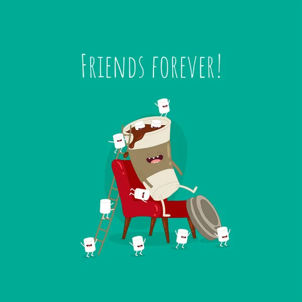 Koffie Sticker Met Vrienden Voor Altijd Belettering Gewoon Vector Illustratie — Stockvector