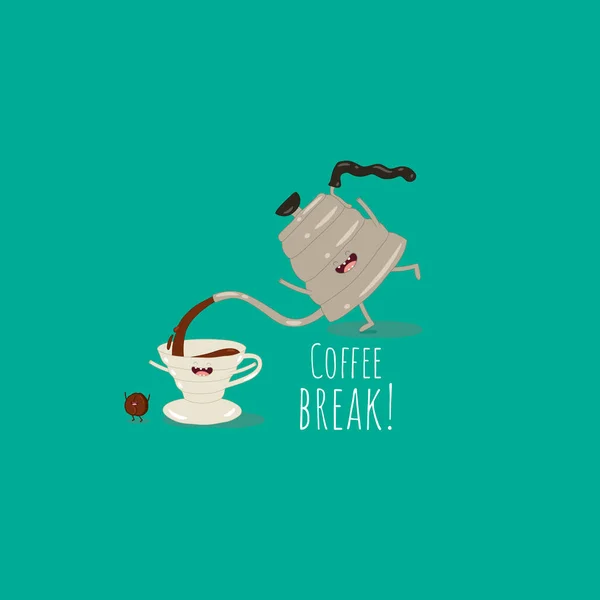 Αστεία Κούπα Καφέ Και Αστεία Καφετιέρα Φίλοι Για Πάντα Εικονογράφηση — Διανυσματικό Αρχείο