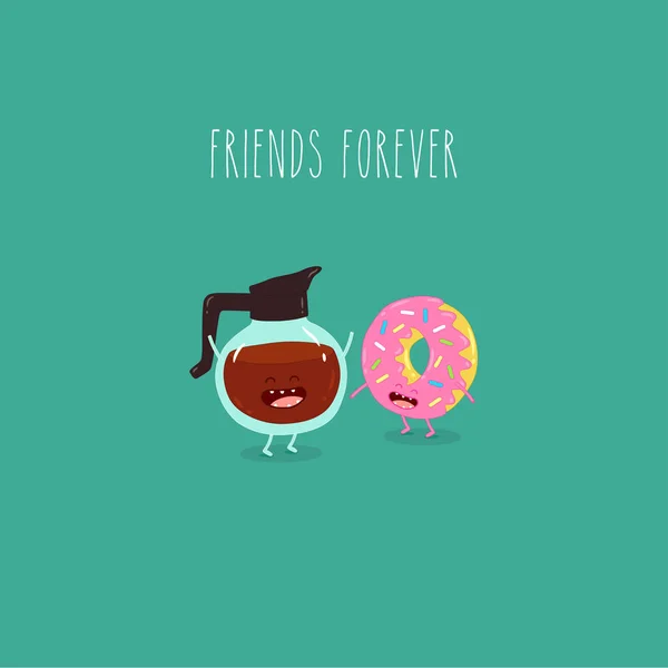 Amigos Café Donut Vector Dibujos Animados — Vector de stock