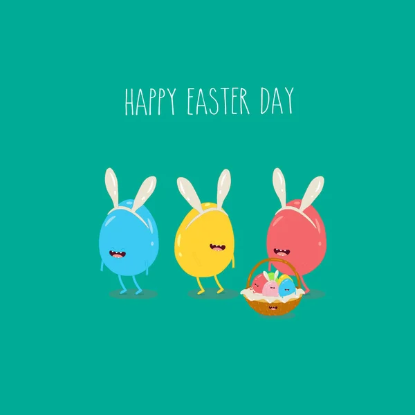Feliz Vetor Desenhos Animados Easter Eggs —  Vetores de Stock