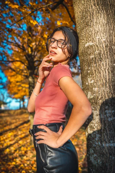 Retrato Una Hermosa Joven Parque Otoño — Foto de Stock