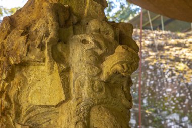 Copan Ruinas, Honduras tapınaklarındaki bir figürün ayrıntıları