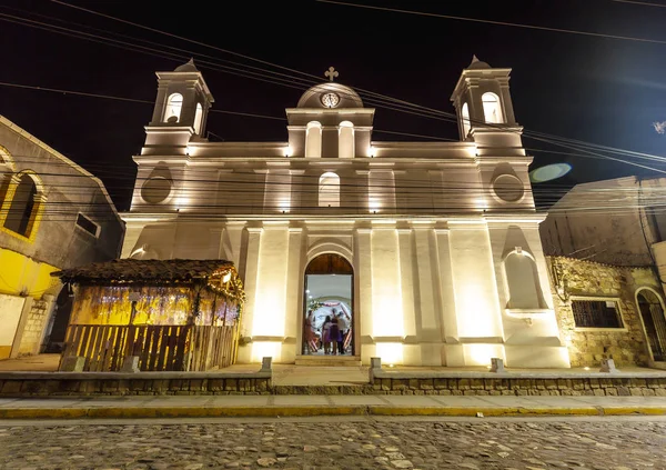 Iglesia Blanca Pueblo Copán Ruinas Honduras Vista Nocturna —  Fotos de Stock