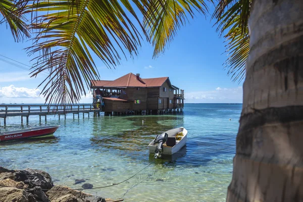 Roatan Гондурас Січень 2020 Знаменитий Дерев Яний Бар Над Карибським — стокове фото