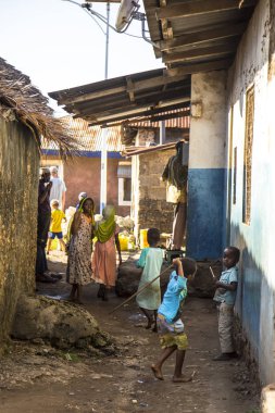 Wasini, Kenya - August 2018: locals in village in Wasini, Kenya