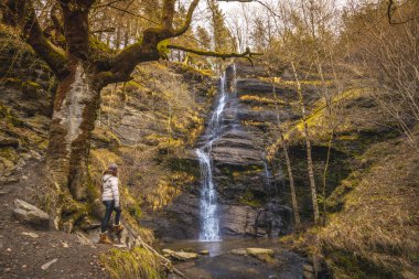 Şelalenin yanındaki genç kadının portresi