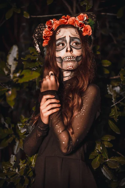 Retrato Jovem Com Maquiagem Assustadora Halloween Dia Dos Mortos Tema — Fotografia de Stock