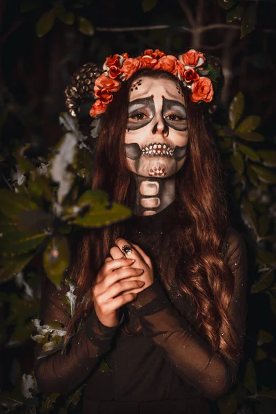 Portrait Jeune Femme Avec Maquillage Effrayant Halloween Thème Jour Des — Photo