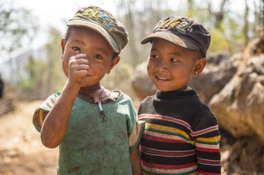 Inle Lake, Myanmar - Spring, 2018: two local children