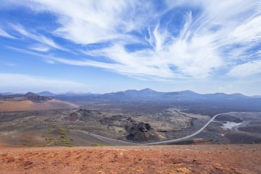  Timanfaya Parkı 'ndaki Timanfaya volkanı. Lanzarote, İspanya