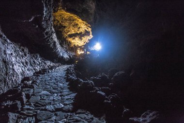 Kayalık ve dikitli mağara, Cueva De Los Verdes, Lanzarote Adası, İspanya