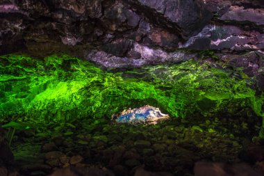 Kayalık ve dikitli mağara, Cueva De Los Verdes, Lanzarote Adası, İspanya