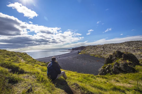위에서스네 스반도 의검은 모래사장에 있습니다 아이슬란드 — 스톡 사진