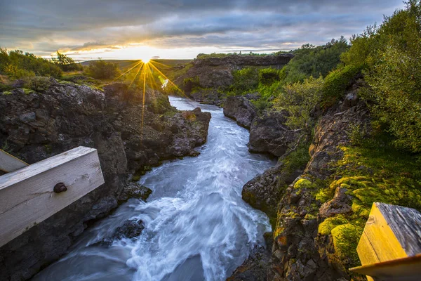 Belo Pôr Sol Barnafoss Paisagem Incrível Islândia — Fotografia de Stock